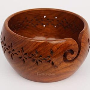 METLUMBER Wooden Yarn Bowl Holder Yarn Storage Bowl for Knitting & Crocheting Handcrafted Rosewood Yarn Storage Bowl Round Knitting Bowl Crochet Bowl Holder Knit Weave Yarn Craft (RW - Bowl - 1)