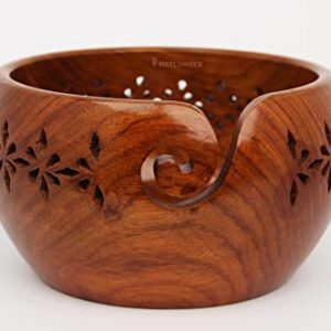 METLUMBER Wooden Yarn Bowl Holder Yarn Storage Bowl for Knitting & Crocheting Handcrafted Rosewood Yarn Storage Bowl Round Knitting Bowl Crochet Bowl Holder Knit Weave Yarn Craft (RW - Bowl - 1)