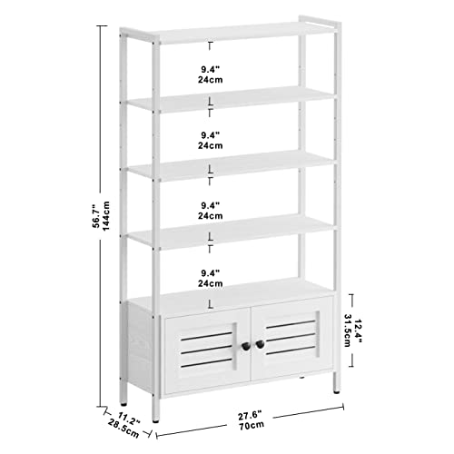 IRONCK Bookshelf and Bookcase with 2 Louvered Doors and 4 Shelves, Standing Storage Cabinet for Living Room, Home Office, Bedroom, Washroom, White