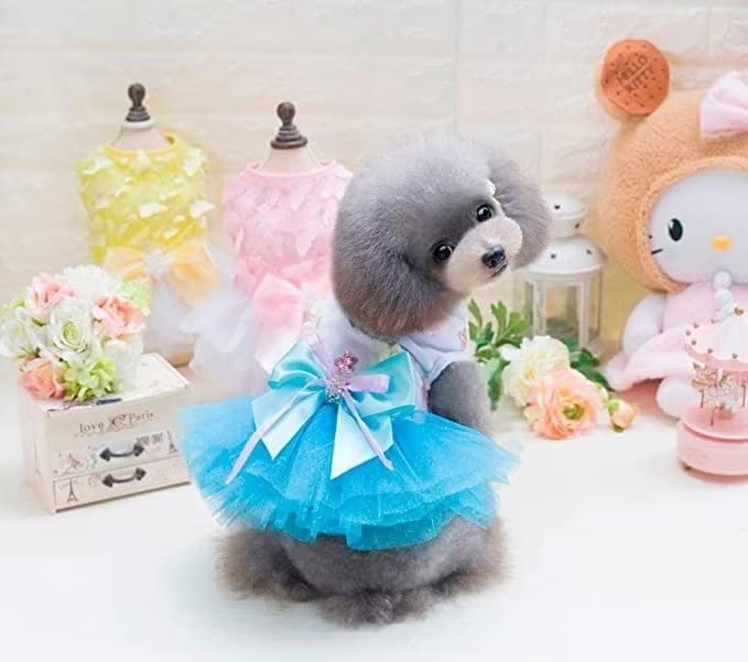 Clopon Dog Dress Puppy Birthday Clothes for Medium Yorkie Dogs Christmas Tiny Girl Floral Princess Dress L