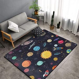 non slip large area rugs durable thick floor mat doormats cartoon space planets and spaceships pattern printed floor pad rugs living room bedroom carpet standing mat home decor 60"x40"