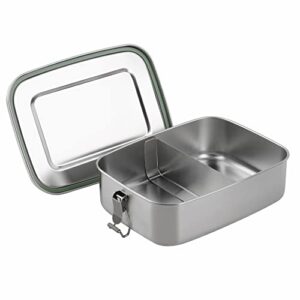arora stainless steel bento lunch box - 1500ml w/divider, 2 compartments, eco & recyclable food container, leakproof & dishwasher safe, bpa free, on-the-go eating design for adults & teens