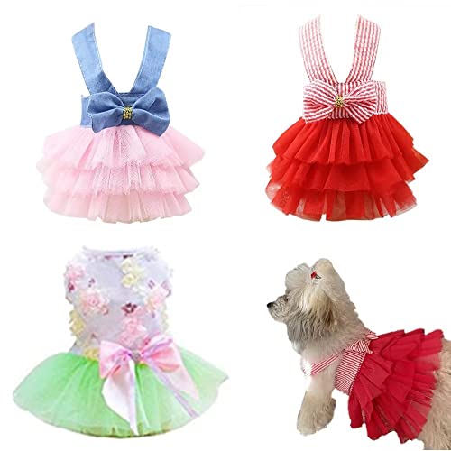 Clopon 3 Pack Dog Dress Birthday Puppy Clothes for Small Dogs Girl Lace Tutu Vest Skirt for Tiny Puppy Dress L