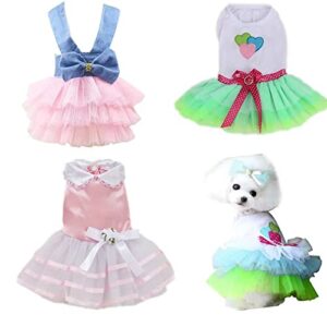 clopon 3 pcs dog dress for puppy yorkie pet clothes small medium dogs tutu harness dresses apparel s