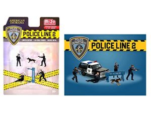 police line 2" 6 pc diecast set (4 police figures, 1 dog figure and 1 accessory) ltd ed to 4800 pcs for 1/64 scale models by american diorama 76497