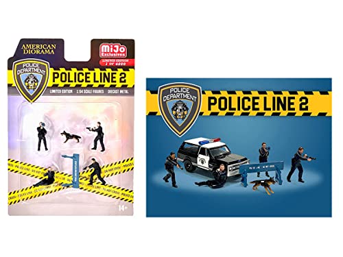 Police Line 2" 6 pc Diecast Set (4 Police Figures, 1 Dog Figure and 1 Accessory) Ltd Ed to 4800 pcs for 1/64 Scale Models by American Diorama 76497