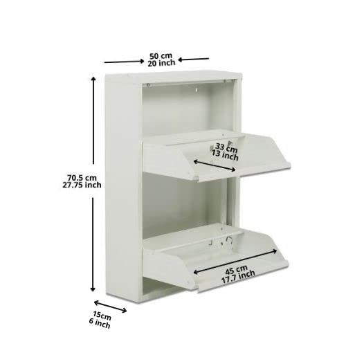 Alveon Flip Drawer Shoe Cabinet, Storage Organizer, Freestanding Shoe Rack, Wall Mounted No-Assembly (White, 2 Drawer)