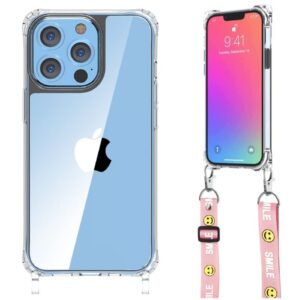 hphre compatible iphone 14 pro max crossbody case with smiley face strap, adjustable detachable neck lanyard transparent phone cover for iphone 14 pro max 6.7 inch