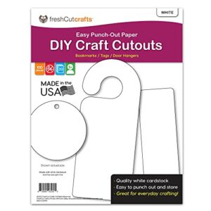 freshcut crafts | diy craft cutouts 100 pcs blank bookmarks, door hangers, gift tags, white, us made card stock punch out paper craft cutouts