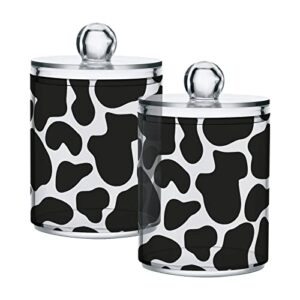 sletend 2 pack plastic qtips holder cow print bathroom organizer canisters for cotton balls/swabs/pads/floss,plastic apothecary jars for vanity