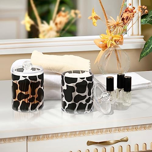 Sletend 2 Pack Plastic Qtips Holder Cow Print Bathroom Organizer Canisters for Cotton Balls/Swabs/Pads/Floss,Plastic Apothecary Jars for Vanity