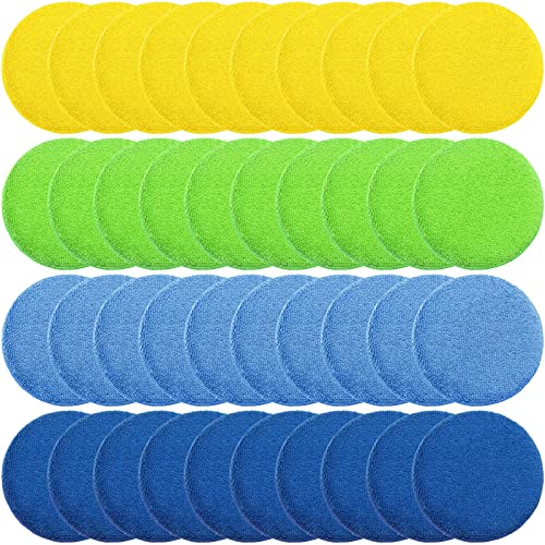 Tallew 50 Pcs Car Wax Microfiber Applicator Pads with Finger Pocket Auto Wash Soft Foam Sponge with Finger Pocket for Cars Buffing Detailing Cleaning (5.12'' Diameter, Yellow Green Blue Dark Blue)