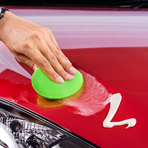 Tallew 50 Pcs Car Wax Microfiber Applicator Pads with Finger Pocket Auto Wash Soft Foam Sponge with Finger Pocket for Cars Buffing Detailing Cleaning (5.12'' Diameter, Yellow Green Blue Dark Blue)