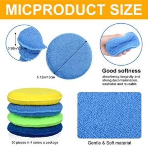 Tallew 50 Pcs Car Wax Microfiber Applicator Pads with Finger Pocket Auto Wash Soft Foam Sponge with Finger Pocket for Cars Buffing Detailing Cleaning (5.12'' Diameter, Yellow Green Blue Dark Blue)