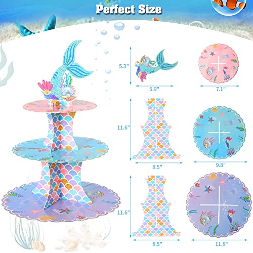 Creatyi Cupcake Stand 3 Tier Round Mermaid Cupcake Stand Unique Cupcake Holder Cupcake Tower Display Perfect for Birthday Baby Shower New Year and Christmas Party Supplies (Mermaid, 1 PCS)