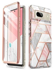 i-blason cosmo series for google pixel 7 case (2022), slim full-body stylish protective case with built-in screen protector (marble)
