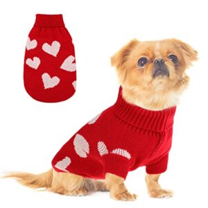 Queenmore Knit Sweater for Dogs, Turtleneck High Elastic Heart Pattern Festival Knitwear with Hind Leg Strings for Small and Medium Dogs (Red, XS)