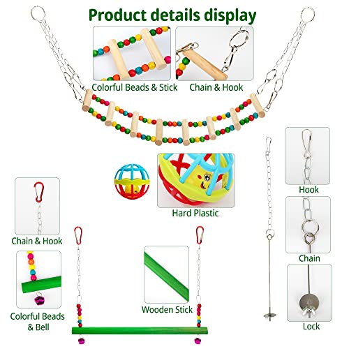 GAGILAND 7 Packs Chicken Coop Toys, Chicken Swing for Hens, Chicken Flexible Ladder, Chicken Xylophone, Chicken Mirror Toy, Ball Toy, Chicken Vegetable String Bag and Hanging Feeder