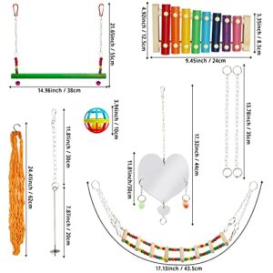 GAGILAND 7 Packs Chicken Coop Toys, Chicken Swing for Hens, Chicken Flexible Ladder, Chicken Xylophone, Chicken Mirror Toy, Ball Toy, Chicken Vegetable String Bag and Hanging Feeder