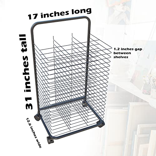 Mobile Art Drying Rack for Classrooms,20 Shelves,Solid Metal Artwork Storage Display Rack, Power Coated Design,Drying Rack with Wheels Painting Crafts, Ideal for Schools and Art Clubs (20 Floors)