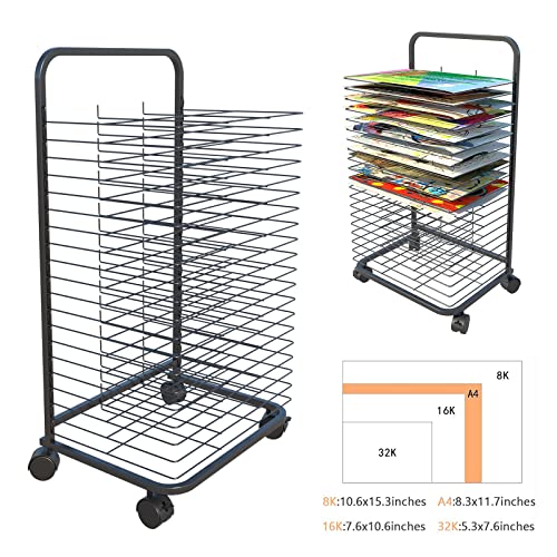 Mobile Art Drying Rack for Classrooms,20 Shelves,Solid Metal Artwork Storage Display Rack, Power Coated Design,Drying Rack with Wheels Painting Crafts, Ideal for Schools and Art Clubs (20 Floors)