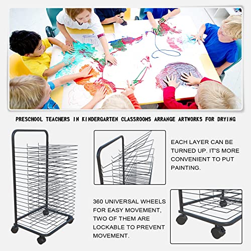 Mobile Art Drying Rack for Classrooms,20 Shelves,Solid Metal Artwork Storage Display Rack, Power Coated Design,Drying Rack with Wheels Painting Crafts, Ideal for Schools and Art Clubs (20 Floors)