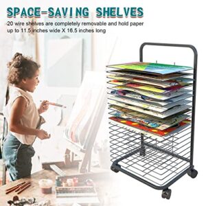 Mobile Art Drying Rack for Classrooms,20 Shelves,Solid Metal Artwork Storage Display Rack, Power Coated Design,Drying Rack with Wheels Painting Crafts, Ideal for Schools and Art Clubs (20 Floors)