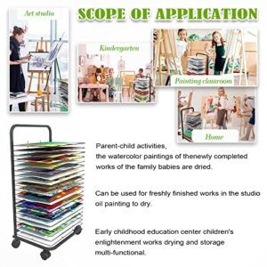 Mobile Art Drying Rack for Classrooms,20 Shelves,Solid Metal Artwork Storage Display Rack, Power Coated Design,Drying Rack with Wheels Painting Crafts, Ideal for Schools and Art Clubs (20 Floors)