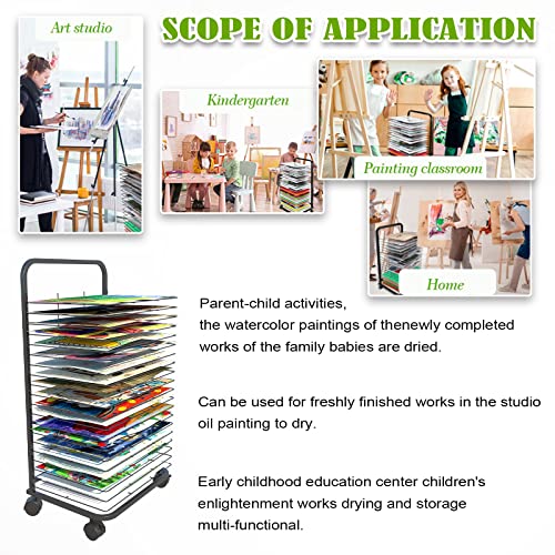 Mobile Art Drying Rack for Classrooms,20 Shelves,Solid Metal Artwork Storage Display Rack, Power Coated Design,Drying Rack with Wheels Painting Crafts, Ideal for Schools and Art Clubs (20 Floors)