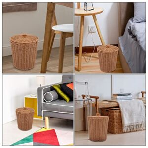 GANAZONO 2pcs Wicker Waste Basket with Lid Small Woven Trash Can Garbage Bin Rattan Flower Pots Storage Basket Laundry Container for Home Office