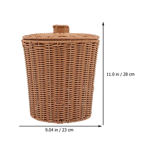 GANAZONO 2pcs Wicker Waste Basket with Lid Small Woven Trash Can Garbage Bin Rattan Flower Pots Storage Basket Laundry Container for Home Office