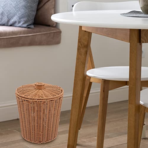 GANAZONO 2pcs Wicker Waste Basket with Lid Small Woven Trash Can Garbage Bin Rattan Flower Pots Storage Basket Laundry Container for Home Office