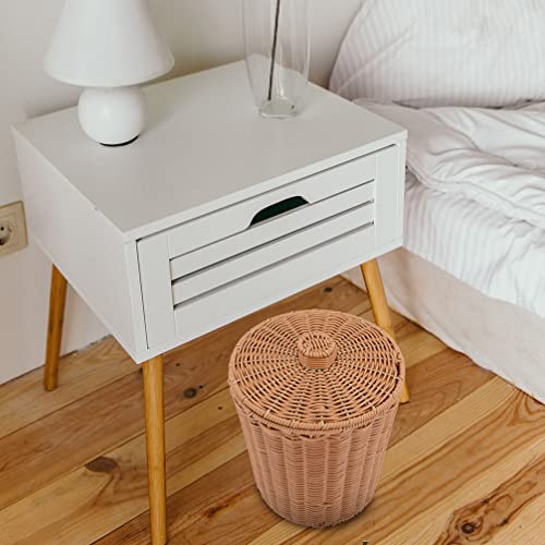 GANAZONO 2pcs Wicker Waste Basket with Lid Small Woven Trash Can Garbage Bin Rattan Flower Pots Storage Basket Laundry Container for Home Office