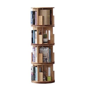 bear qiaqia 360° rotating bookshelf, 4 tier solid hardwood freestanding display stackable bookcase, oiled oak finish, for the living room, study and office(56x17x17 inch)