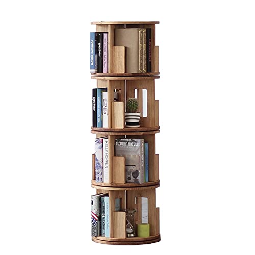 Bear Qiaqia 360° Rotating Bookshelf, 4 Tier Solid Hardwood Freestanding Display Stackable Bookcase, Oiled Oak Finish, for The Living Room, Study and Office(56x17x17 inch)