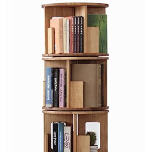 Bear Qiaqia 360° Rotating Bookshelf, 4 Tier Solid Hardwood Freestanding Display Stackable Bookcase, Oiled Oak Finish, for The Living Room, Study and Office(56x17x17 inch)