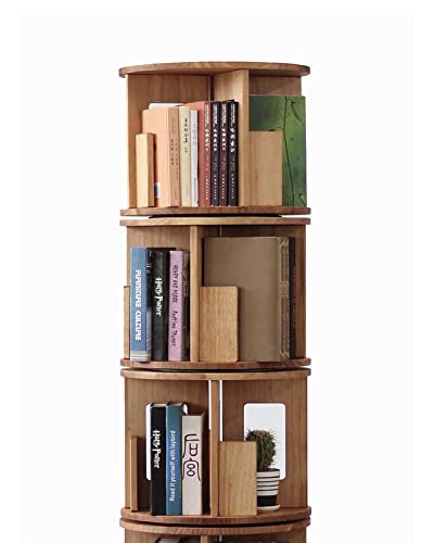 Bear Qiaqia 360° Rotating Bookshelf, 4 Tier Solid Hardwood Freestanding Display Stackable Bookcase, Oiled Oak Finish, for The Living Room, Study and Office(56x17x17 inch)