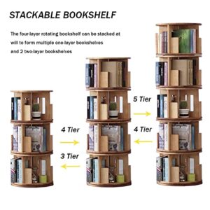 Bear Qiaqia 360° Rotating Bookshelf, 4 Tier Solid Hardwood Freestanding Display Stackable Bookcase, Oiled Oak Finish, for The Living Room, Study and Office(56x17x17 inch)