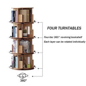 Bear Qiaqia 360° Rotating Bookshelf, 4 Tier Solid Hardwood Freestanding Display Stackable Bookcase, Oiled Oak Finish, for The Living Room, Study and Office(56x17x17 inch)