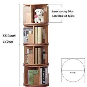 Bear Qiaqia 360° Rotating Bookshelf, 4 Tier Solid Hardwood Freestanding Display Stackable Bookcase, Oiled Oak Finish, for The Living Room, Study and Office(56x17x17 inch)