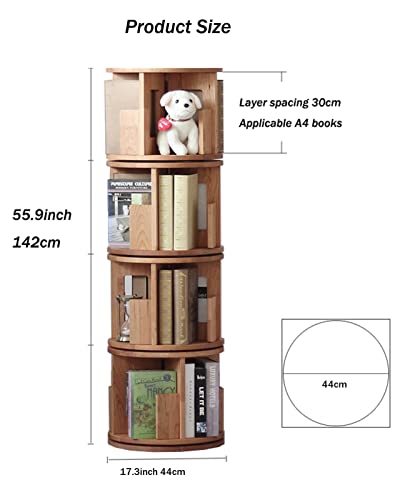 Bear Qiaqia 360° Rotating Bookshelf, 4 Tier Solid Hardwood Freestanding Display Stackable Bookcase, Oiled Oak Finish, for The Living Room, Study and Office(56x17x17 inch)