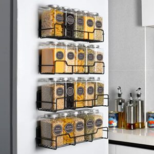 happyhapi 4 pack magnetic spice rack organizer, seasoning organizer multi use kitchen matte metal magnetic shelf for jars, seasonings, tins and utensils(black)
