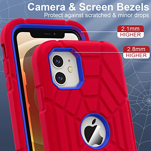 Grifobes Case for iPhone 12, Phone case iPhone 12 Pro for Boys, Thick Silicone 3-in-1, Heavy Duty Shockproof Rugged Rubber Protective Apple iPhone 6.1 inch 2020 Cover for Kids Children Men, Red+Blue