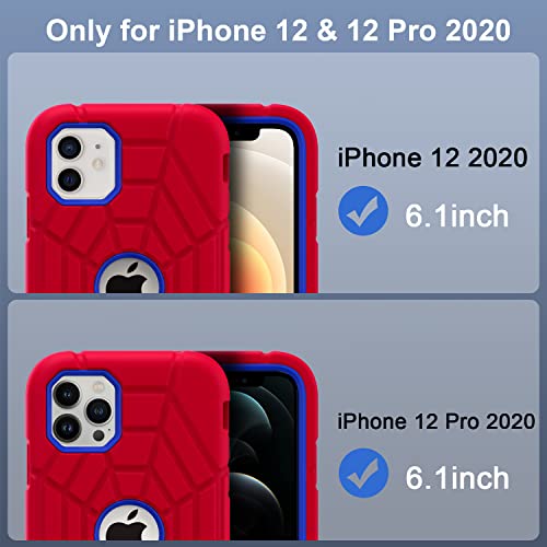 Grifobes Case for iPhone 12, Phone case iPhone 12 Pro for Boys, Thick Silicone 3-in-1, Heavy Duty Shockproof Rugged Rubber Protective Apple iPhone 6.1 inch 2020 Cover for Kids Children Men, Red+Blue