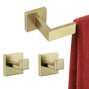 KOKOSIRI 32-Inch Single Towel Bar, Bathroom Towel Holder, Bath Towel Hook Square Robe Hook Coat Hook, Wall Mounted, SUS 304 Stainless Steel, Brushed Gold, B05A3-BG-L32