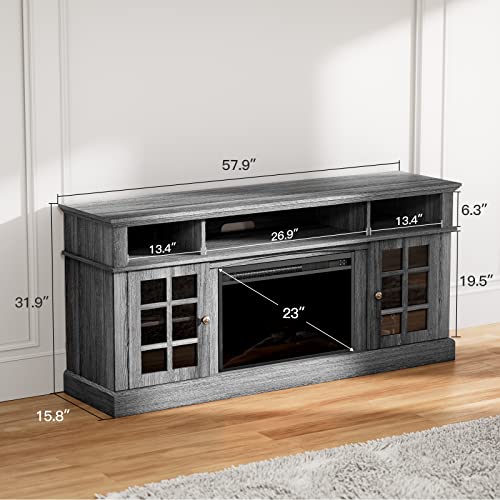 Pipishell Fireplace TV Stand with 23 inch Fireplace for up to 70 inch TVs, Electric Fireplace TV Stand Holds up to 200 lbs, Fireplace Entertainment Center TV Console Table with Open Shelves, PIWFS01G