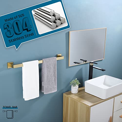 KOKOSIRI 20-Inch Single Towel Bar, Bathroom Towel Holder, Bath Towel Hook Square Robe Hook Coat Hook, Wall Mounted, SUS 304 Stainless Steel, Brushed Gold, B05A3-BG-L20