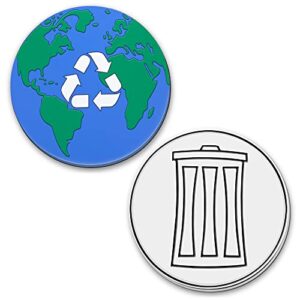 recycle and trash magnets 2 set, trash recycle magnet for trash cans & recycle bin, strong earth recycle sticker for trash can, kitchen trash can combo labels, 3.35 inch diameter