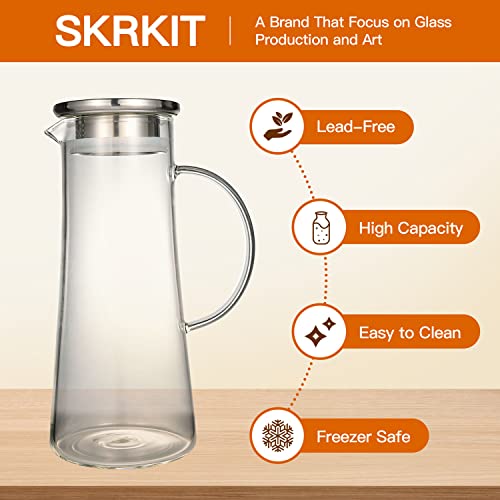 skrkit Glass Pitcher with Lid - 51oz/1.5liter Water Pitcher for Ice Tea and Homemade Juice, Heat Resistant Borosilicate Glass Carafe for Hot and cold Water