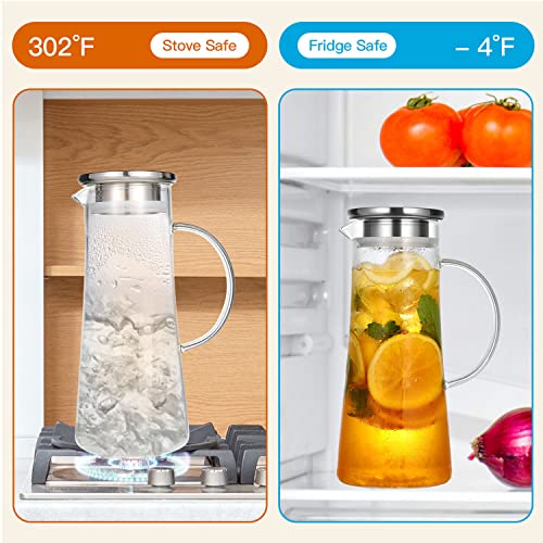 skrkit Glass Pitcher with Lid - 51oz/1.5liter Water Pitcher for Ice Tea and Homemade Juice, Heat Resistant Borosilicate Glass Carafe for Hot and cold Water